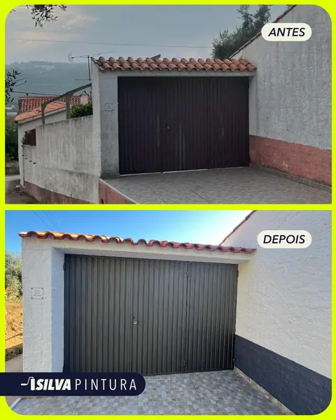 Antes e depois da renovação de garagem e muros exteriores