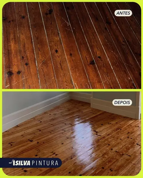Antes e depois do restauro de soalho de madeira